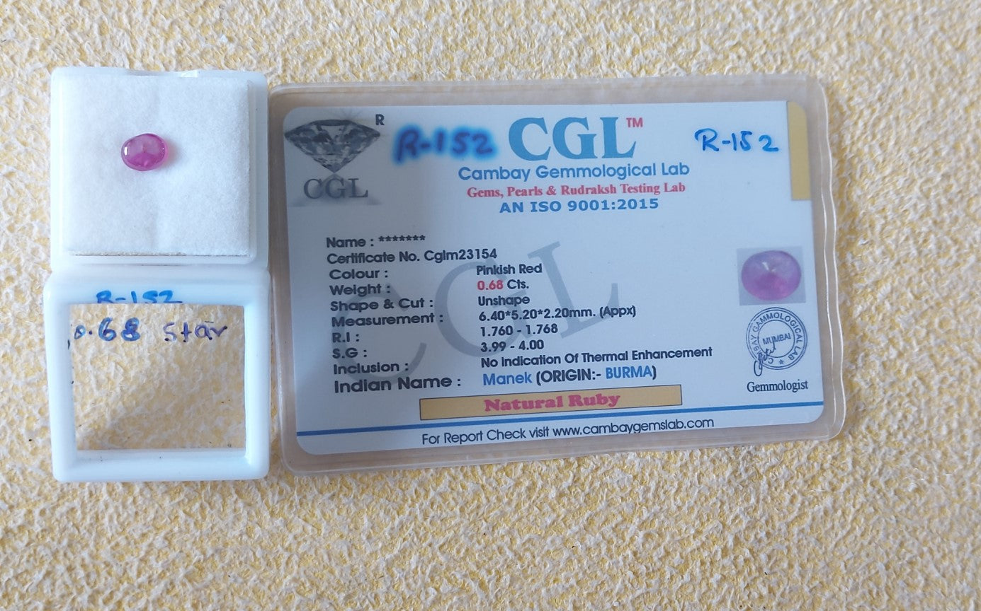 0.68 R-152 Carat Natural Old Ruby