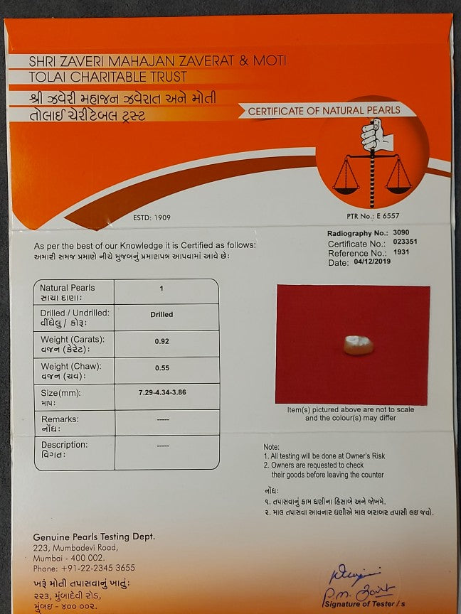 0.92 Carat Natural Pearl