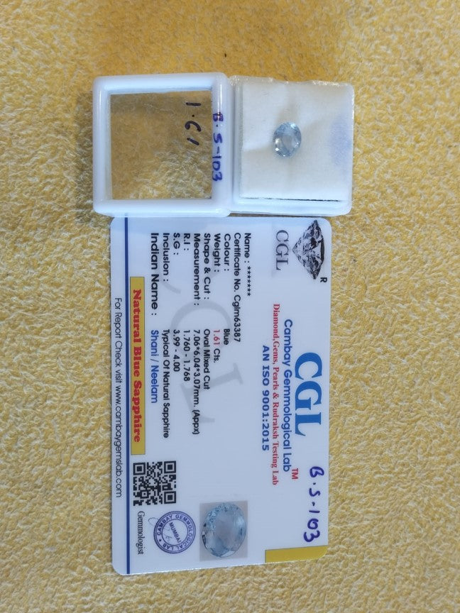 1.61 Carat Natural Blue Sapphire Stone