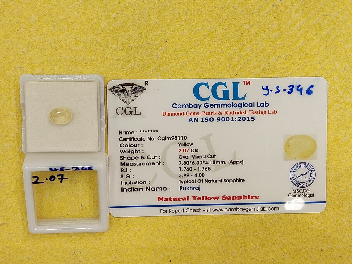 2.07 Carat Natural Yellow Sapphire Stone