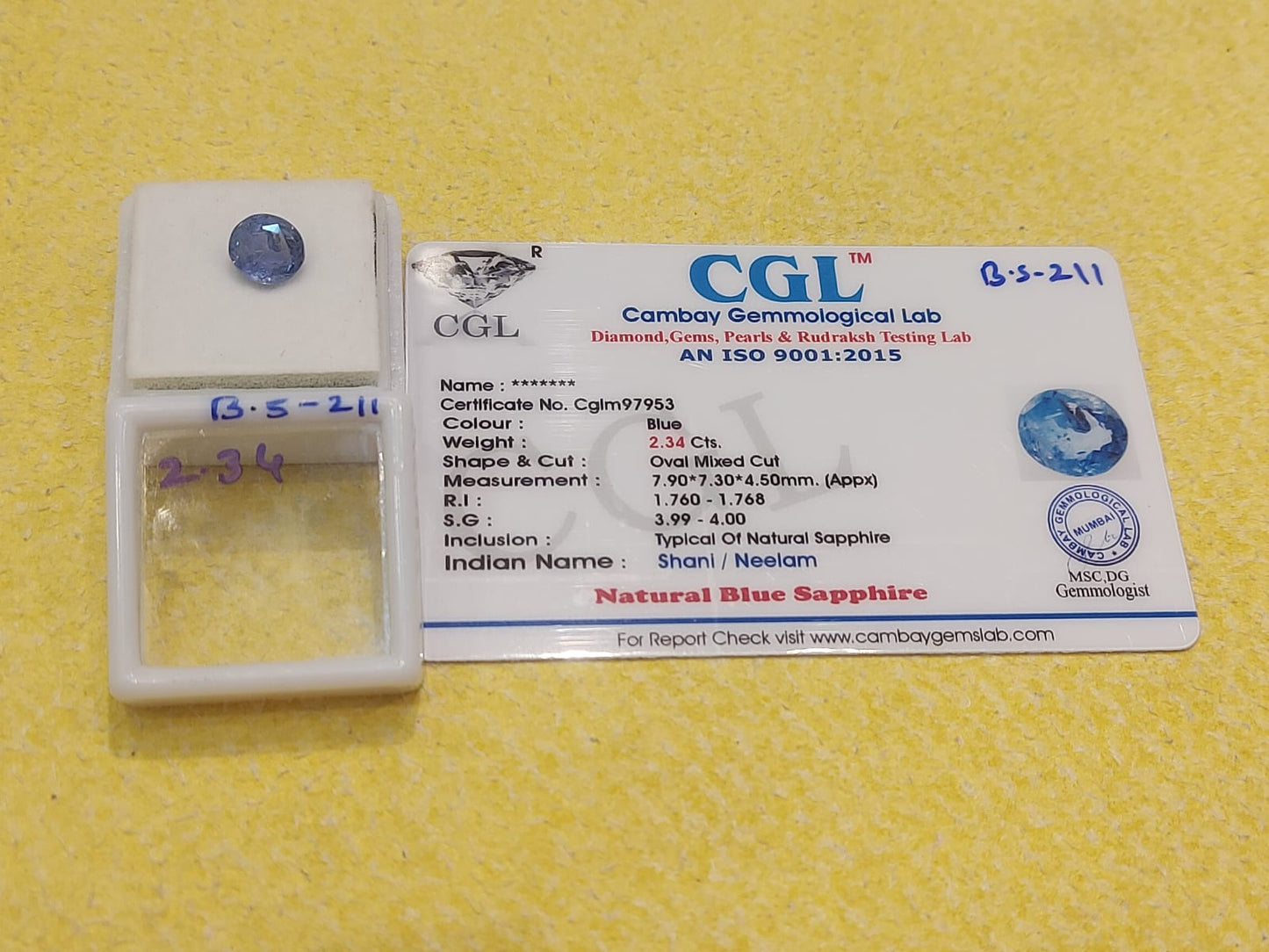 2.34 Carat Natural Blue Sapphire Stone