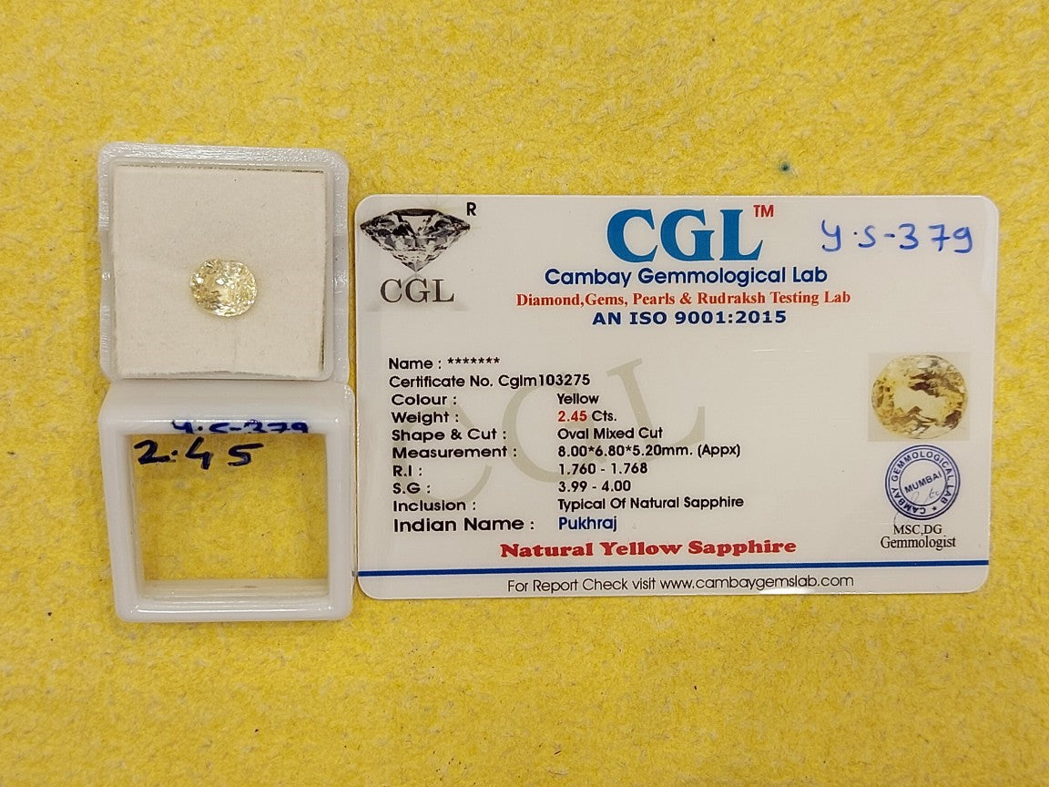 2.45 Carat Natural Yellow Sapphire Stone