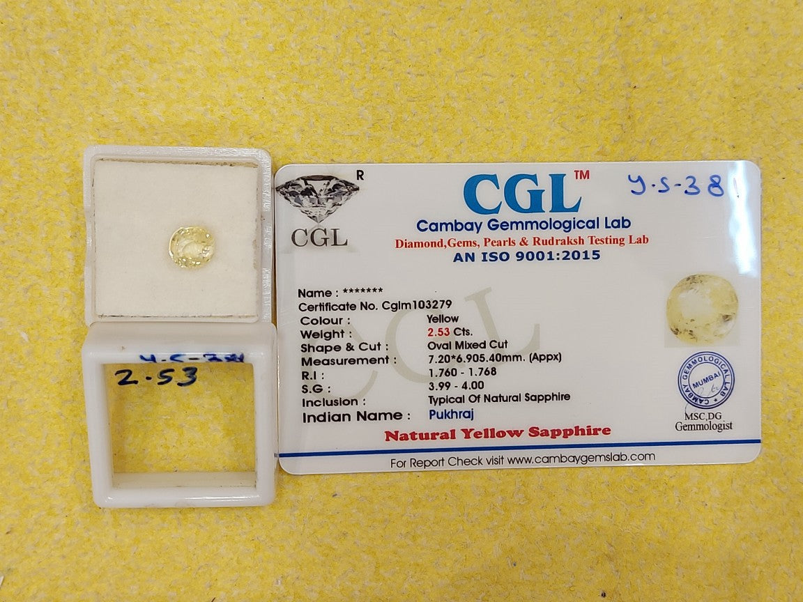 2.53 Y.S-381 Carat Natural Yellow Sapphire Stone