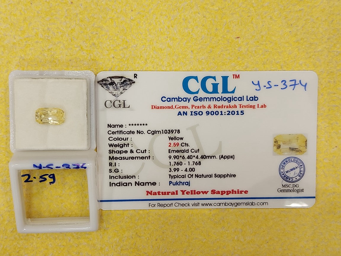 2.59 Carat Natural Yellow Sapphire Stone