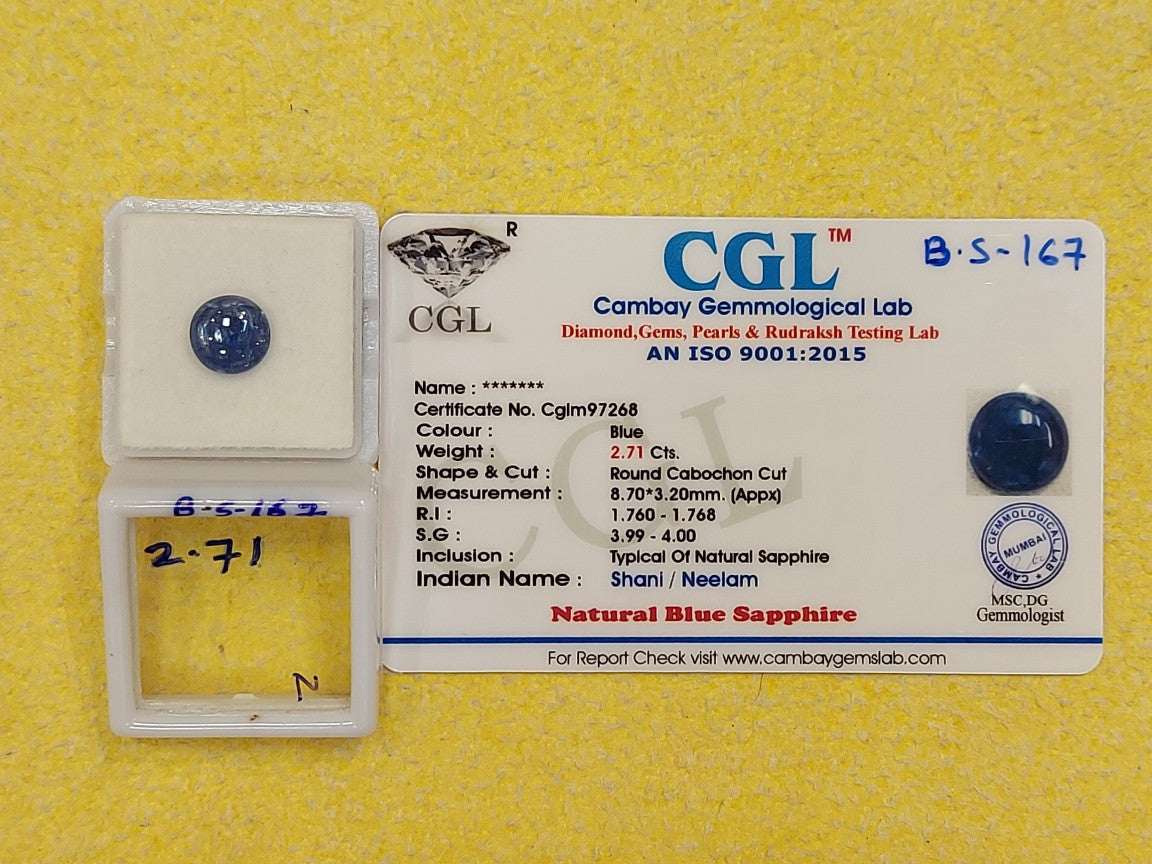 2.71 Carat Natural Blue Sapphire Stone