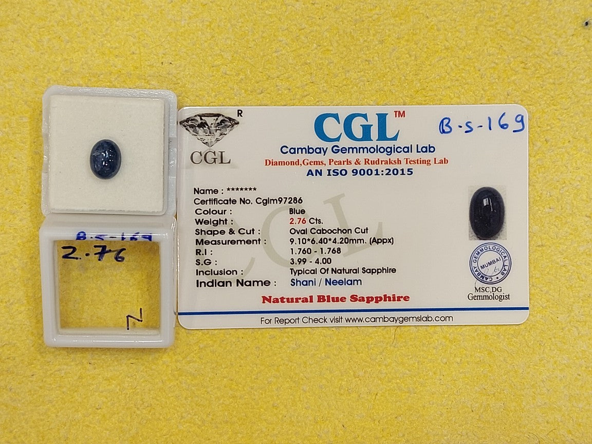 2.76 Carat Natural Blue Sapphire Stone