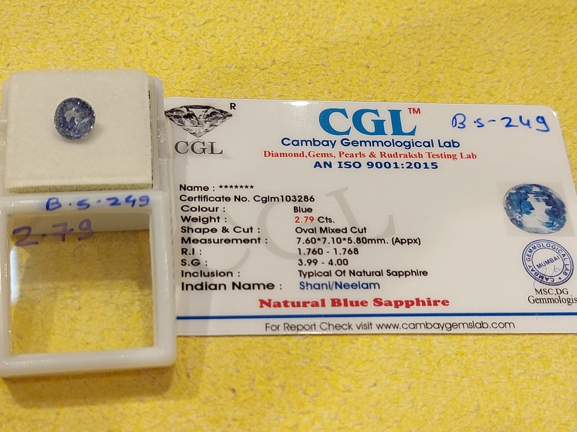 2.79 Carat Natural Blue Sapphire Stone