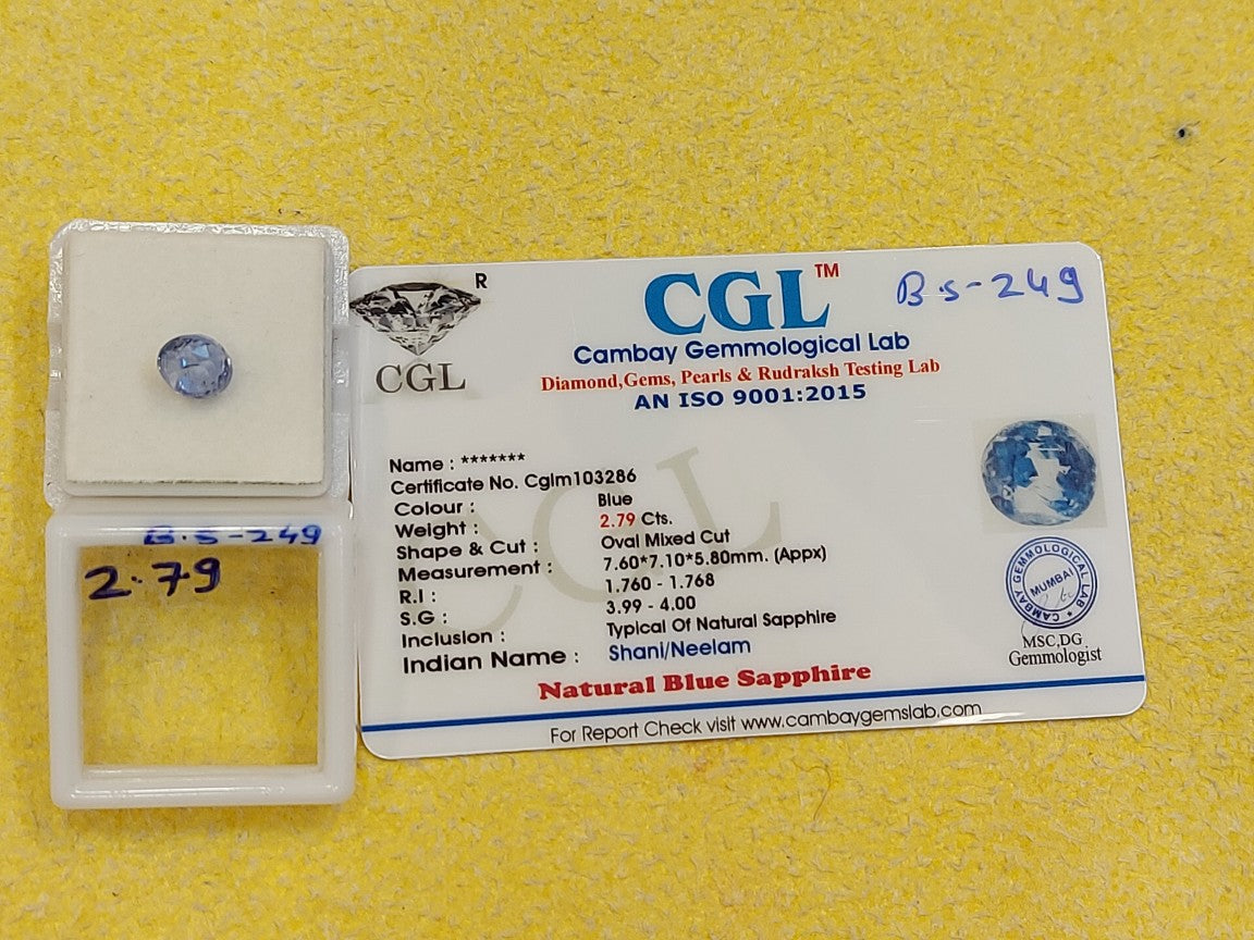 2.79 Carat Natural Blue Sapphire Stone