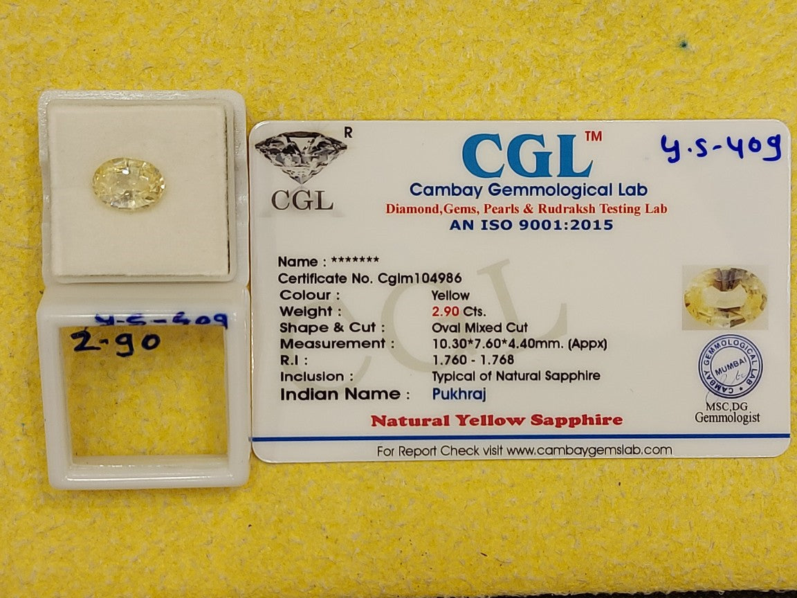 2.90 Y.S-409 Carat Natural Yellow Sapphire Stone