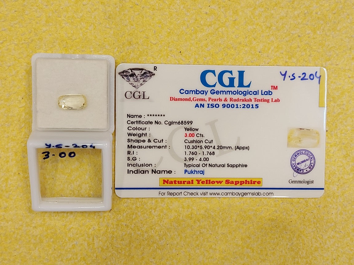 3.00 Y.S-204 Carat Natural Yellow Sapphire Stone