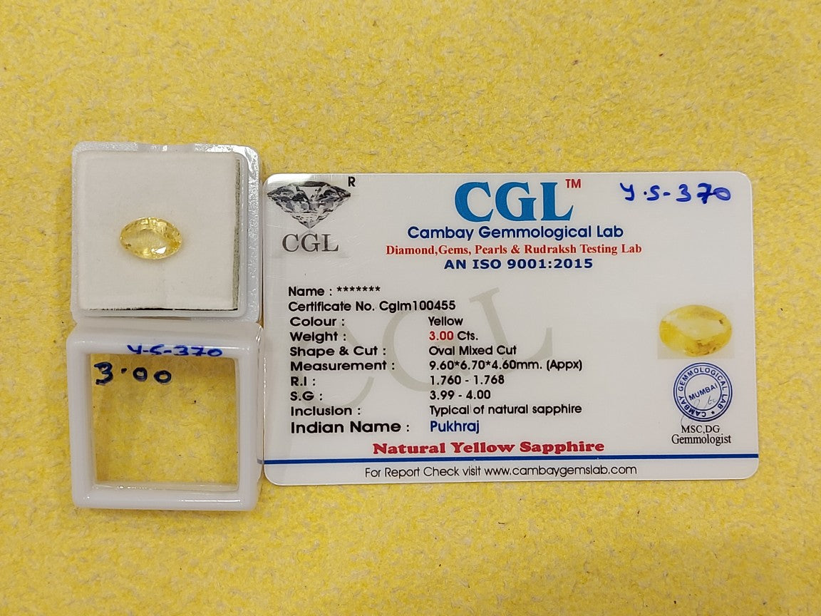 3.00 Y.S-370 Carat Natural Yellow Sapphire Stone