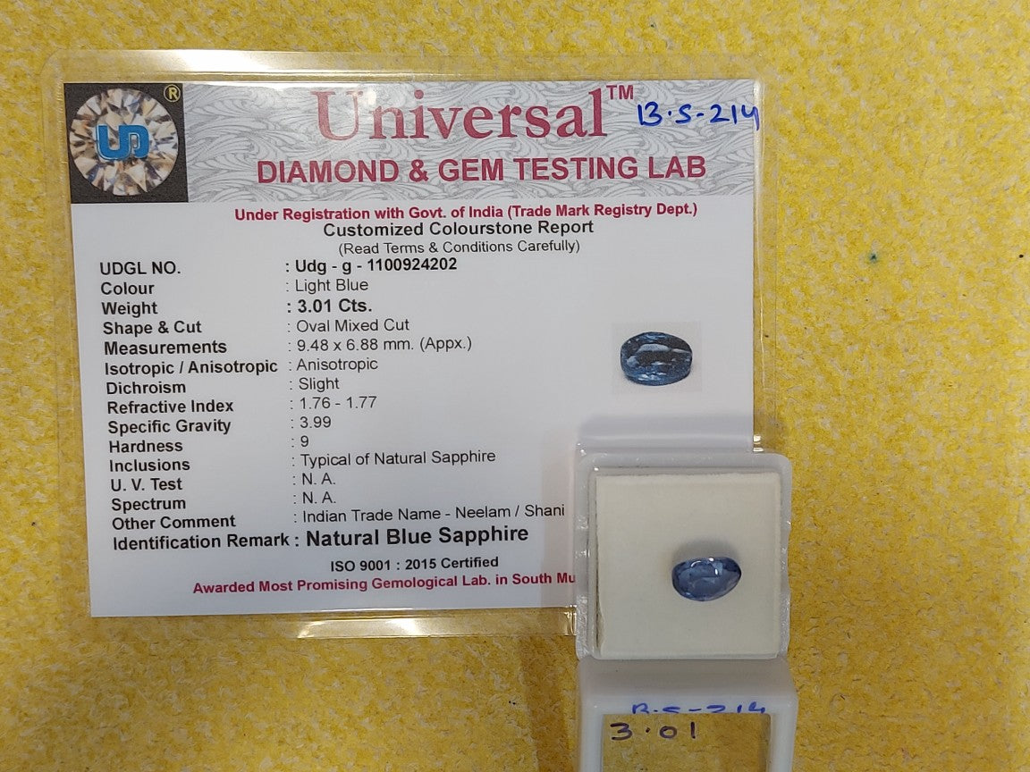 3.01 Carat Natural Blue Sapphire Stone