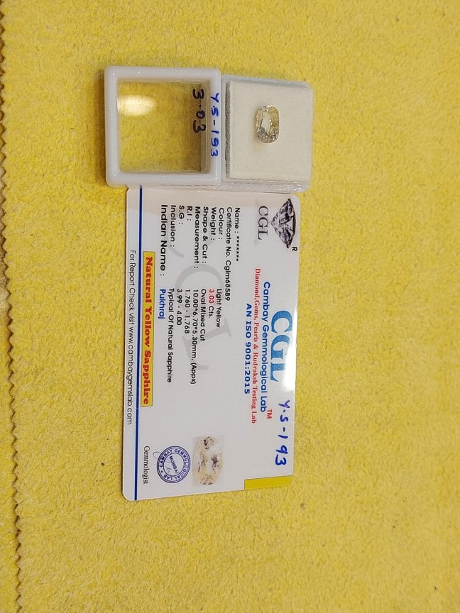 3.03 Y.S-193 Carat Natural Yellow Sapphire Stone