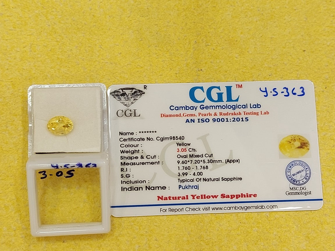 3.05 Y.S-363 Carat Natural Yellow Sapphire Stone