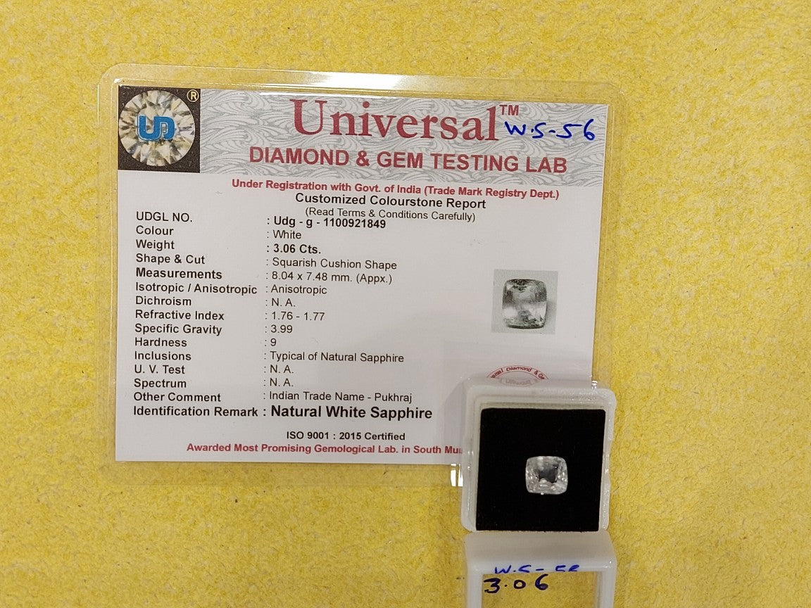 3.06 Carat Natural White Sapphire Stone