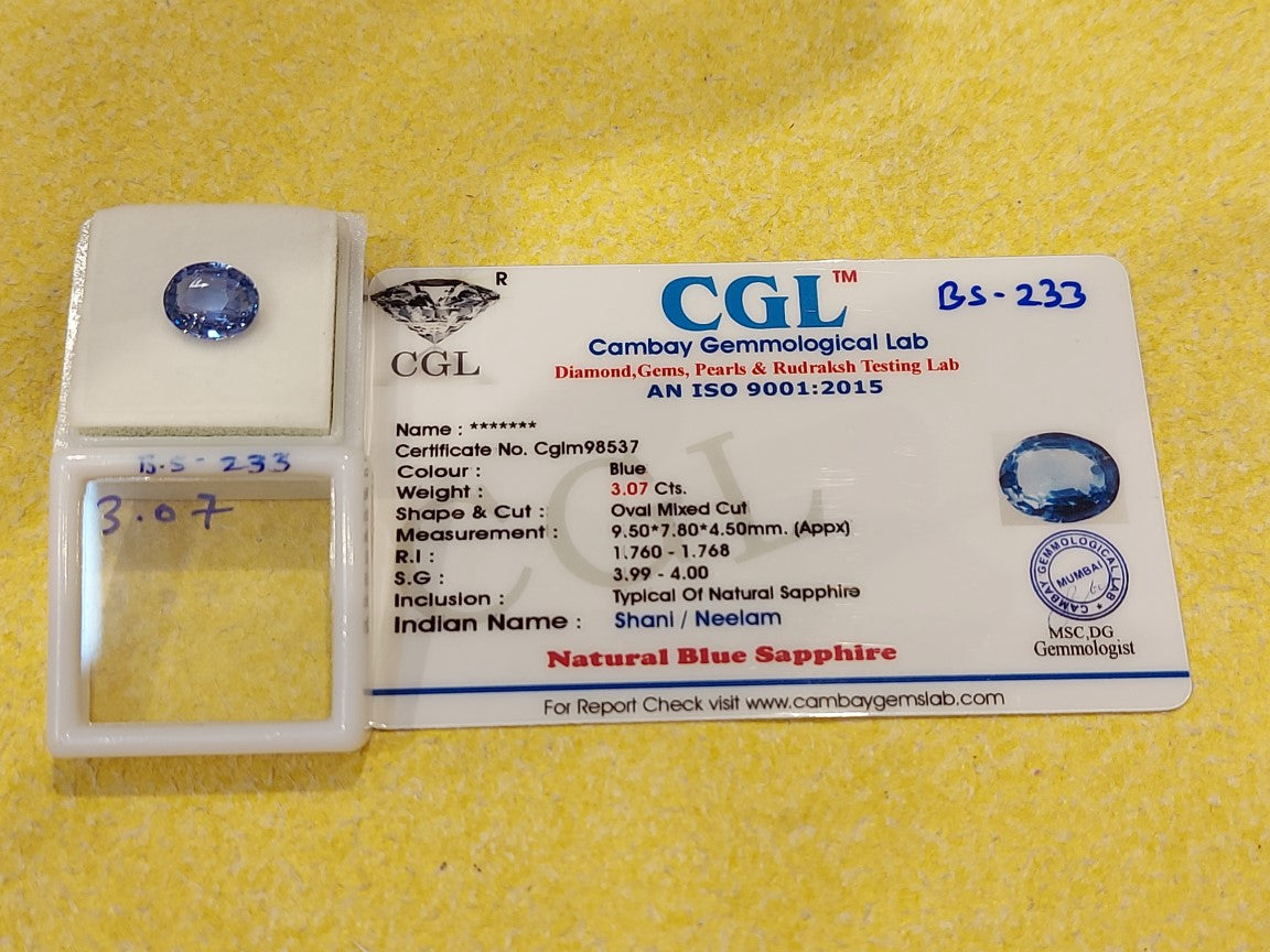 3.07 Carat Natural Blue Sapphire Stone