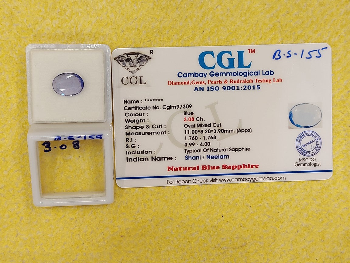 3.08 Carat Natural Blue Sapphire Stone