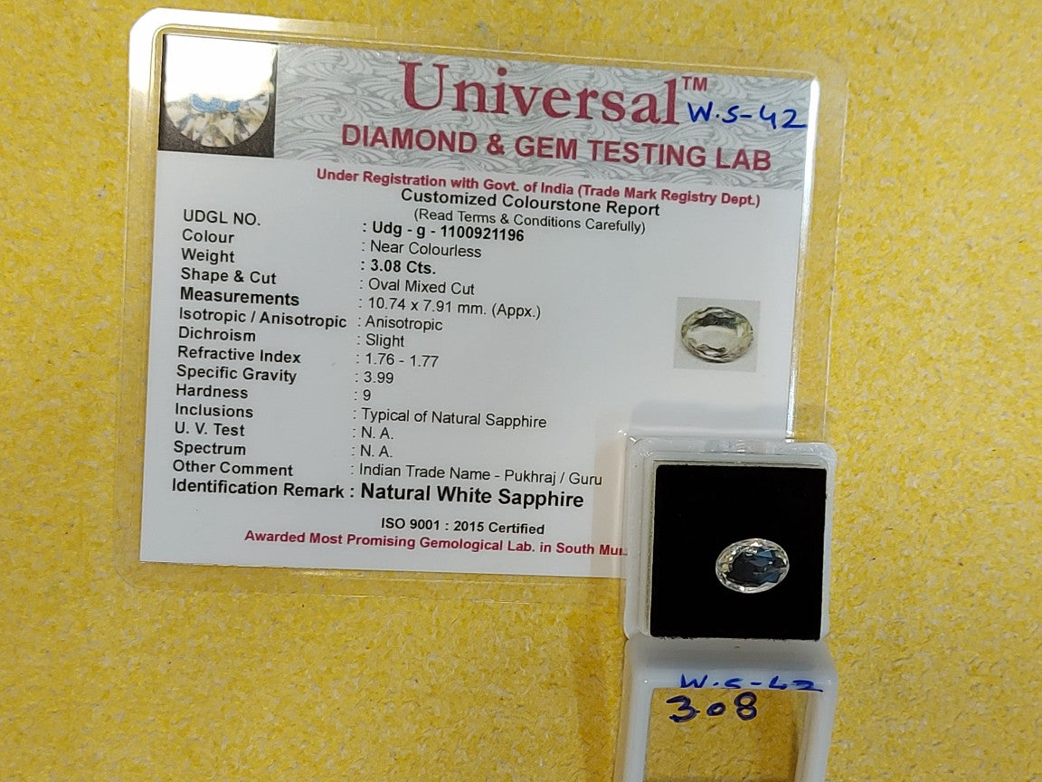 3.08 Carat Natural White Sapphire