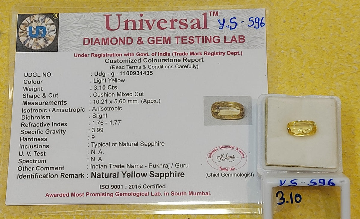 3.10 Carats Natural Sri-Lankan Ceylon Yellow Sapphire Gemstone