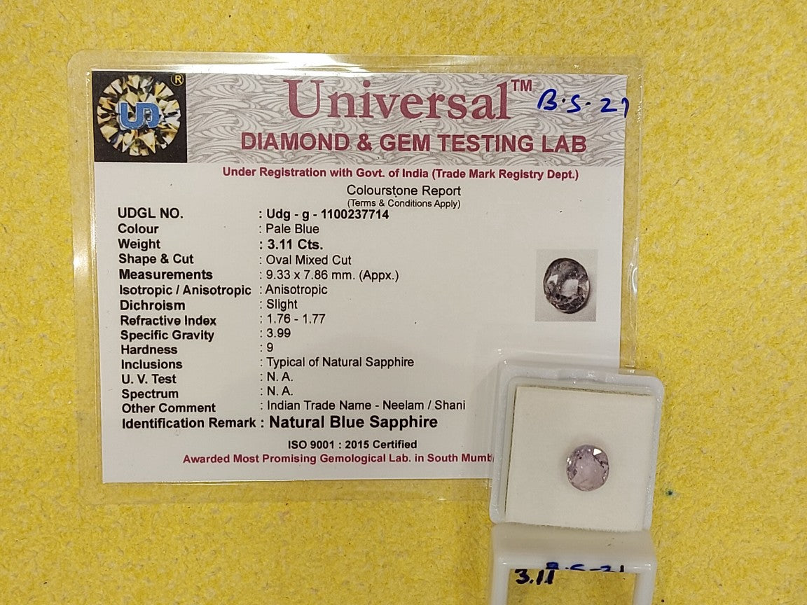 3.11 Carat Natural Blue Sapphire Stone