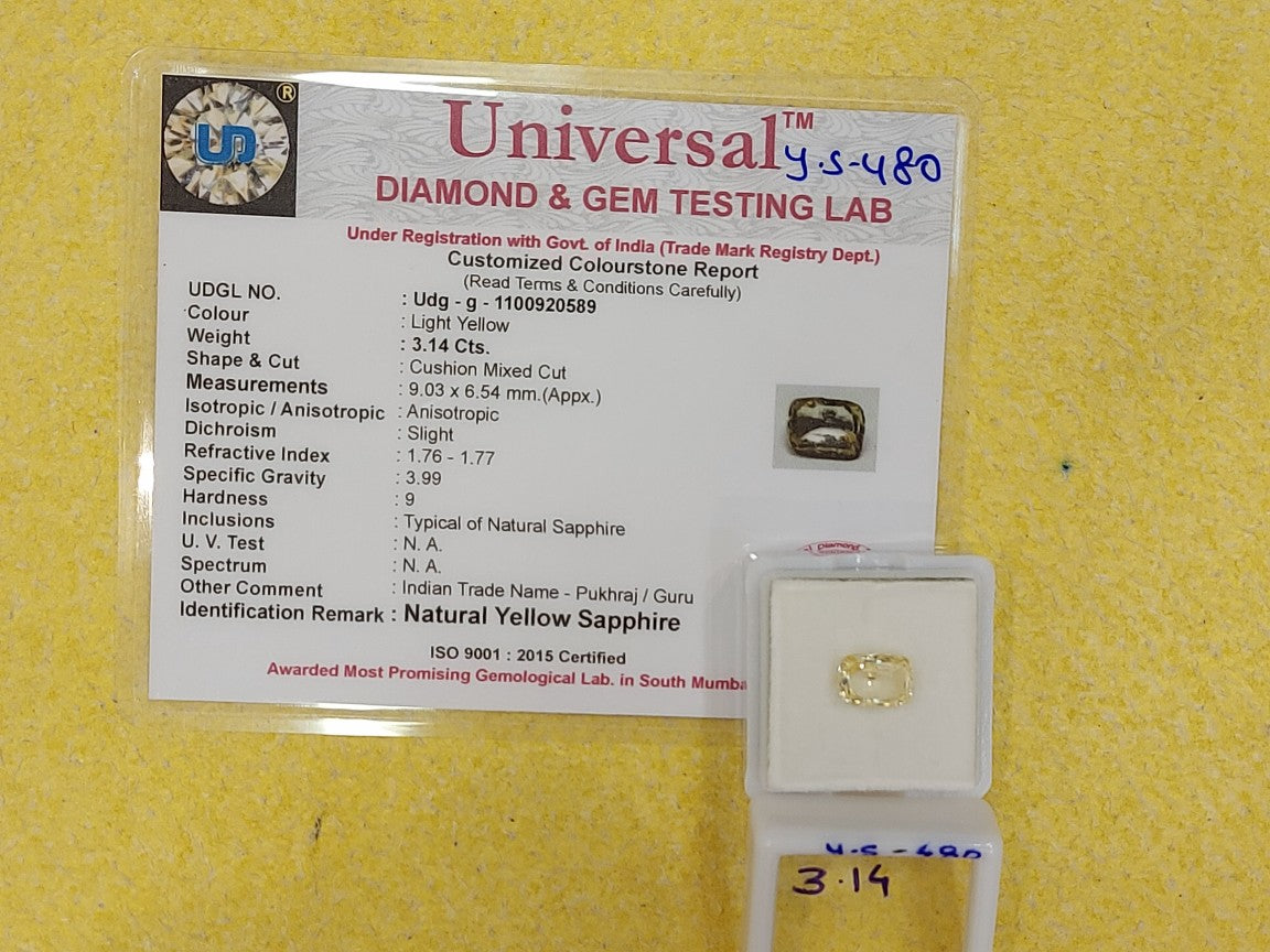 3.14 Carat Natural Yellow Sapphire Stone