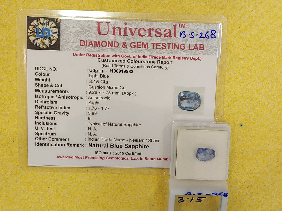 3.15 Carat Natural Blue Sapphire Stone