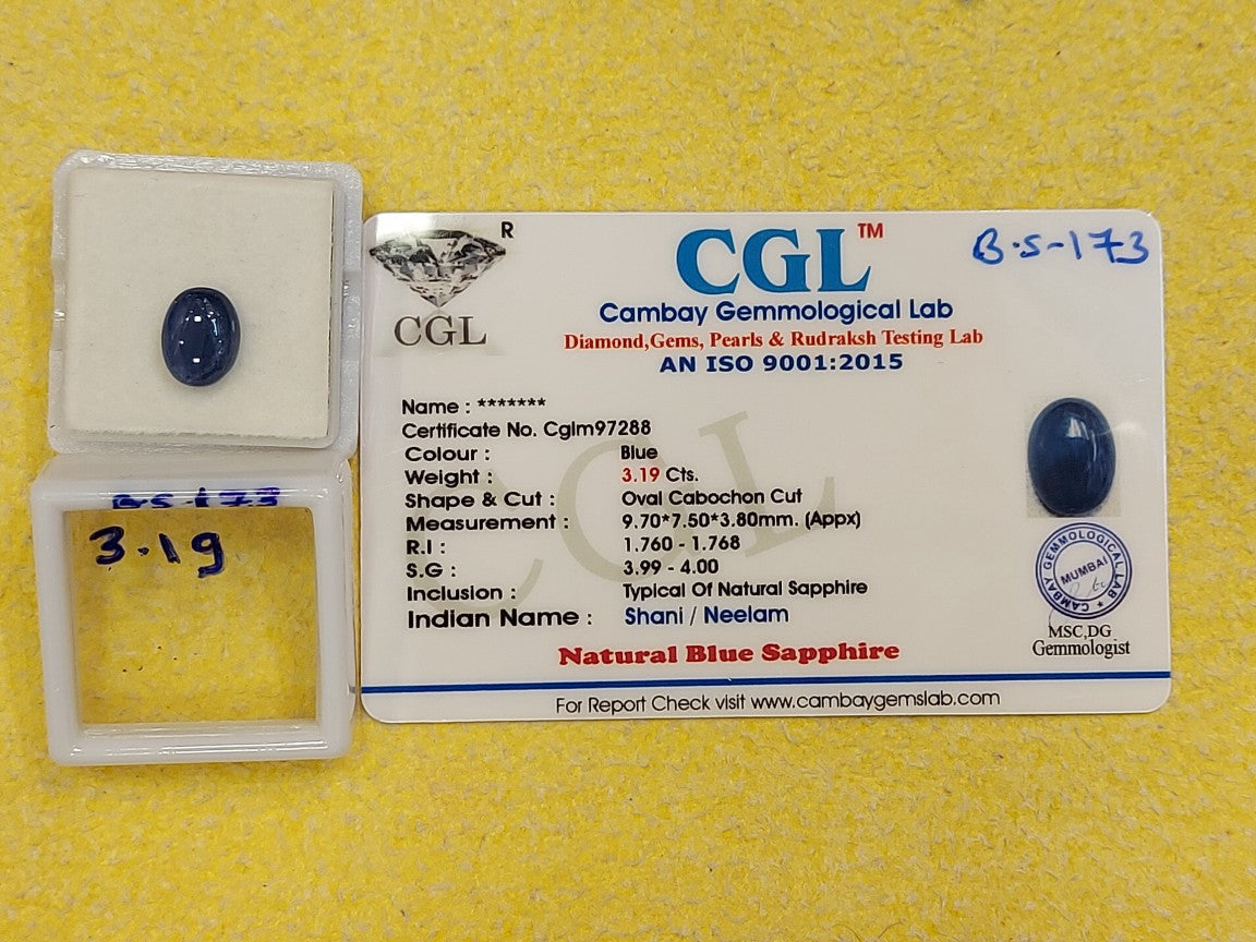 3.19 Carat Natural Blue Sapphire Stone