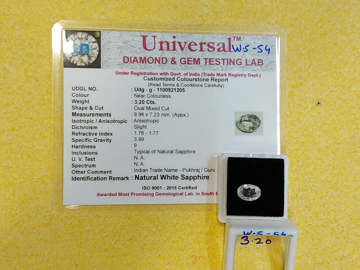 3.20 Carat Natural White Sapphire Stone