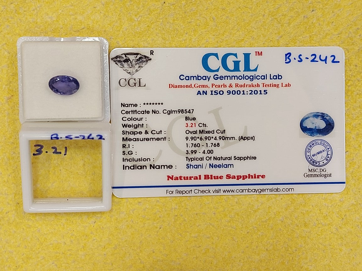 B.S-242 3.21 Carat Natural Blue Sapphire Stone