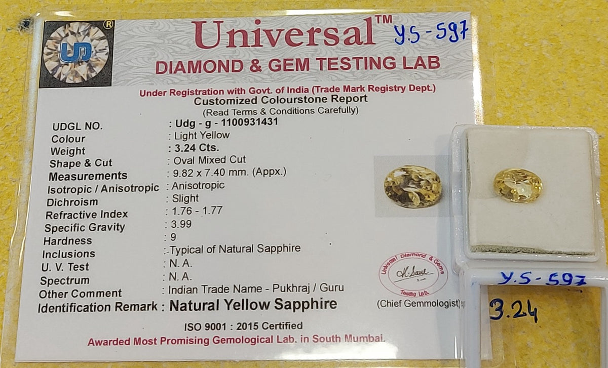 3.24 Carats Natural Sri-Lankan Ceylon Yellow Sapphire Gemstone