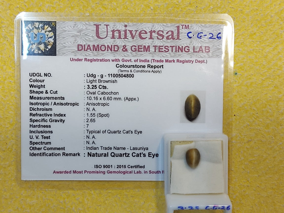3.25 Carat Natural Quartz Cats Eye Stone