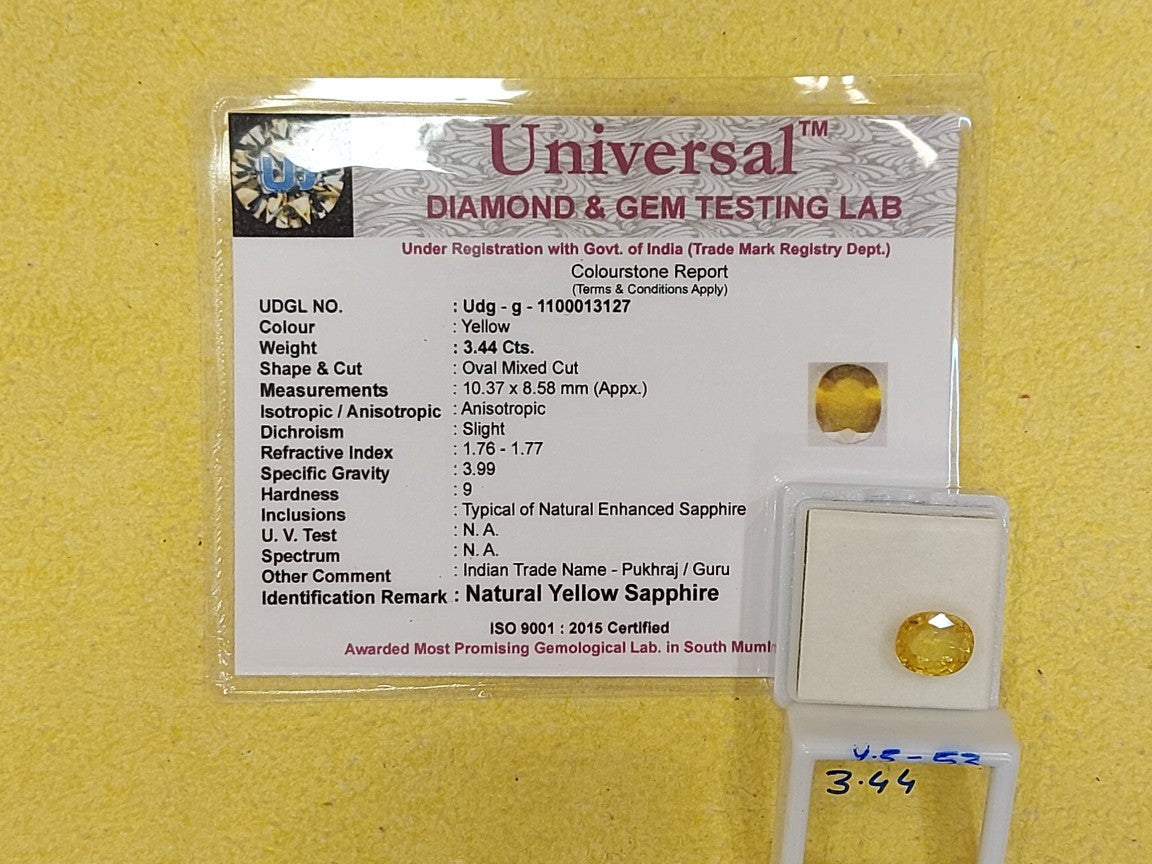 3.44 Carat Natural Yellow Sapphire Stone