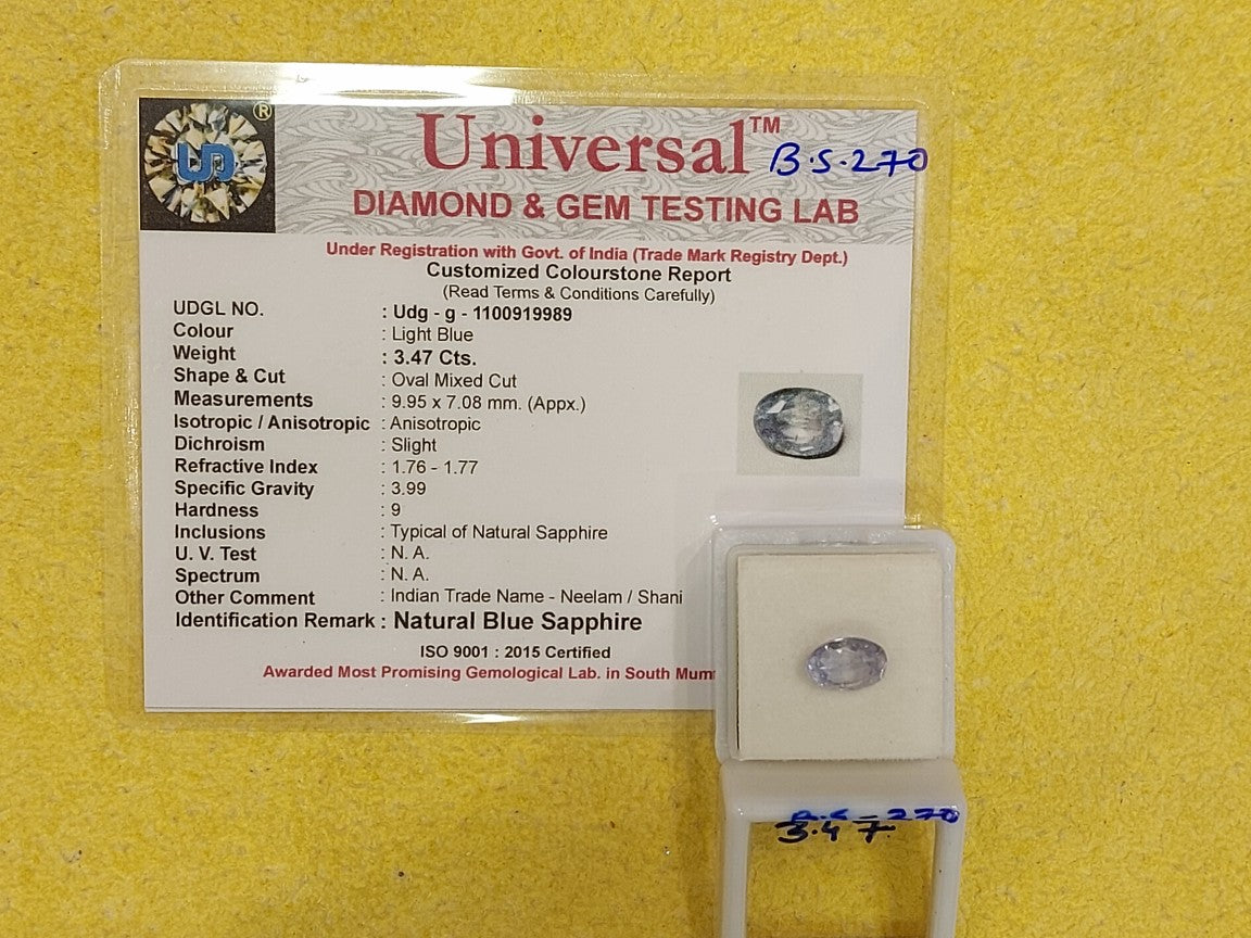 3.47 Carat Natural Blue Sapphire Stone