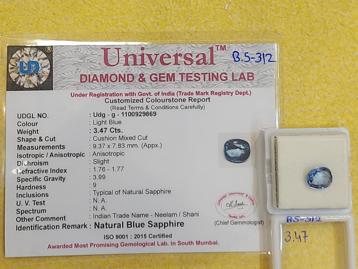 3.47 Carat Natural Blue Sapphire Stone