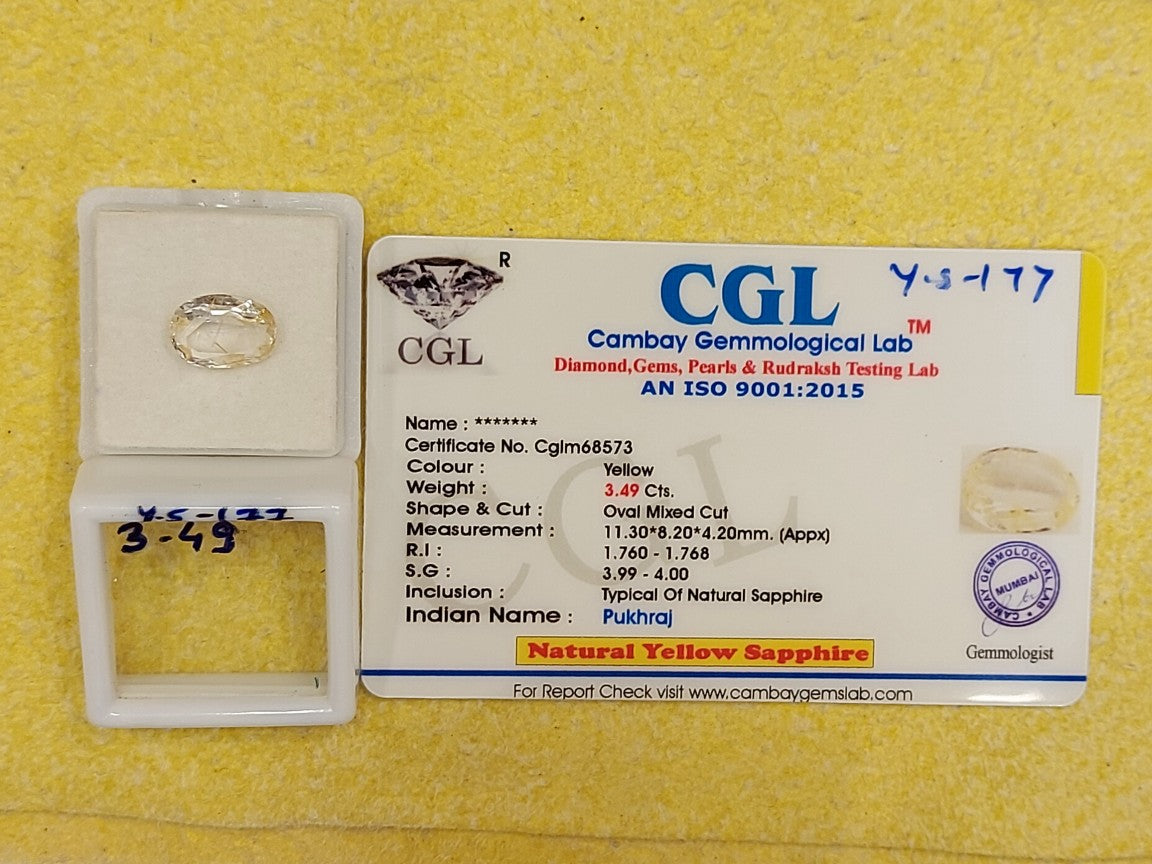 3.49 Carat Natural Yellow Sapphire Stone