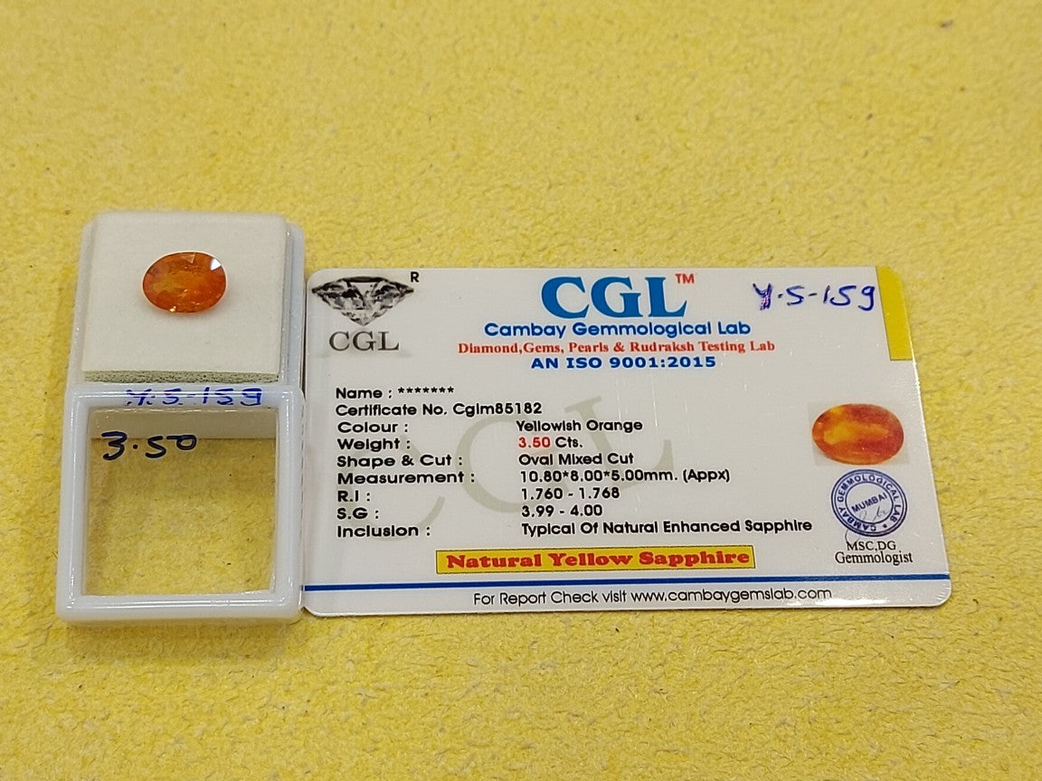 3.50 Carat Natural Yellow Sapphire Stone