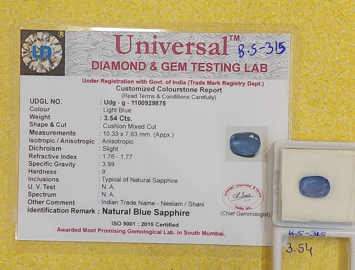 3.54 Carat Natural Blue Sapphire Stone
