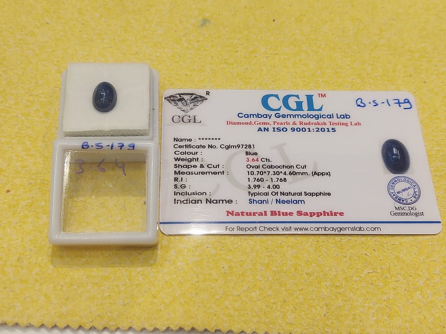 3.64 Carat Natural Blue Sapphire Stone