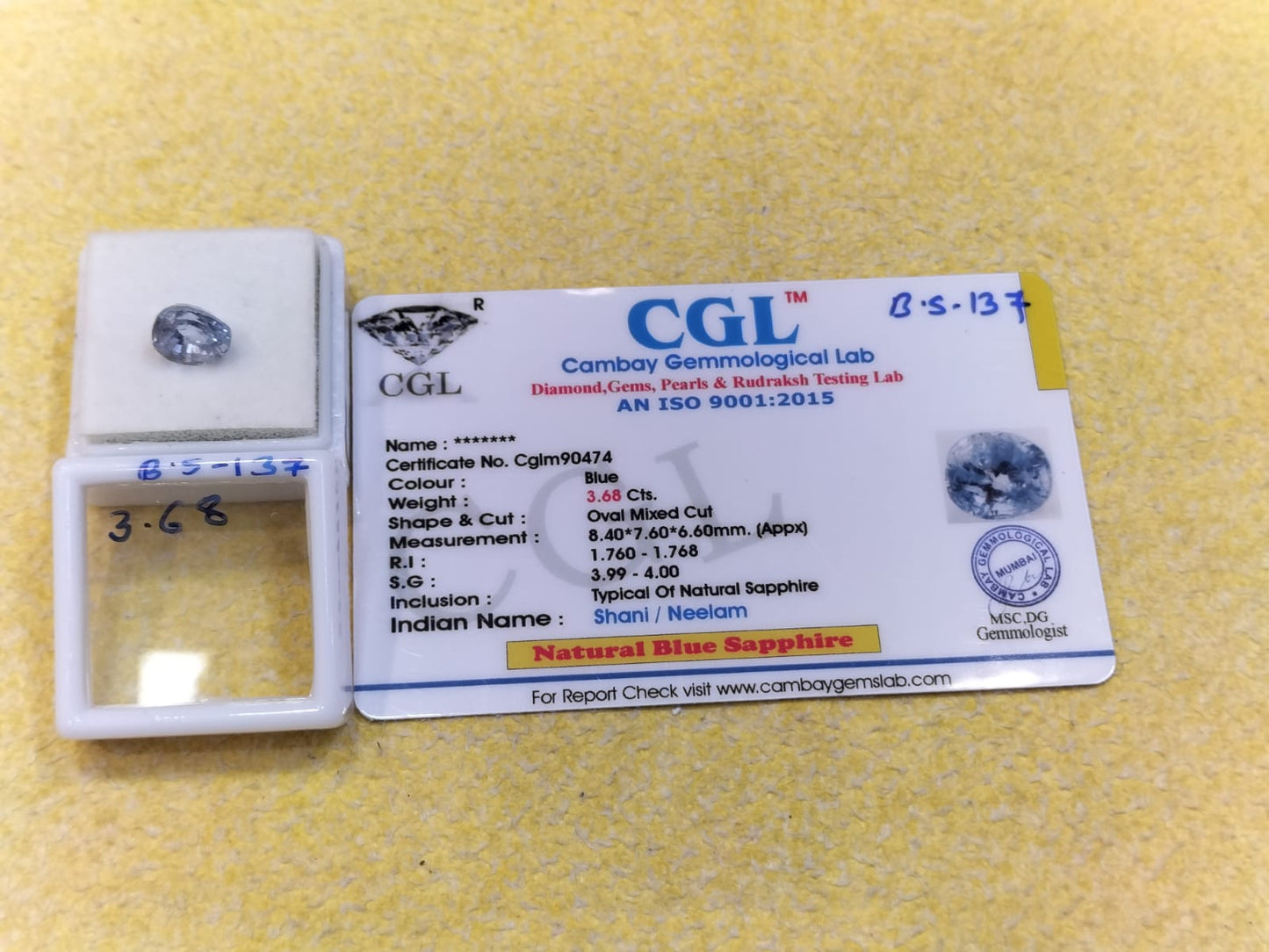 B.S-137 Carat Natural Blue Sapphire Stone