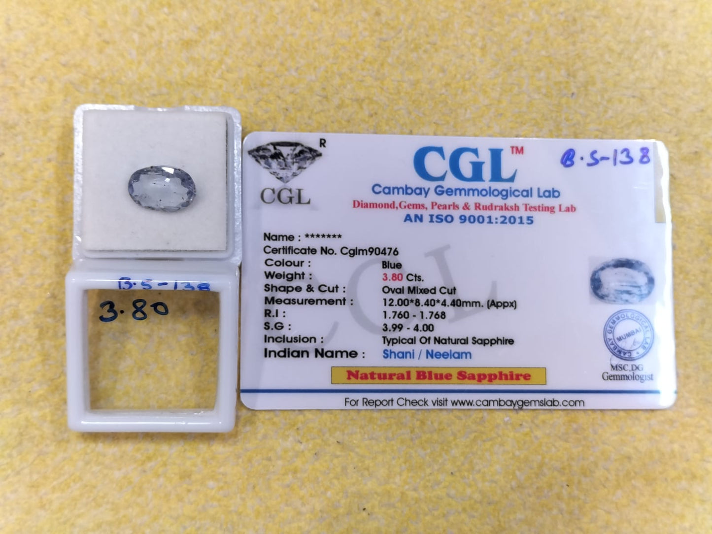 B.S-138 Carat Natural Blue Sapphire Stone