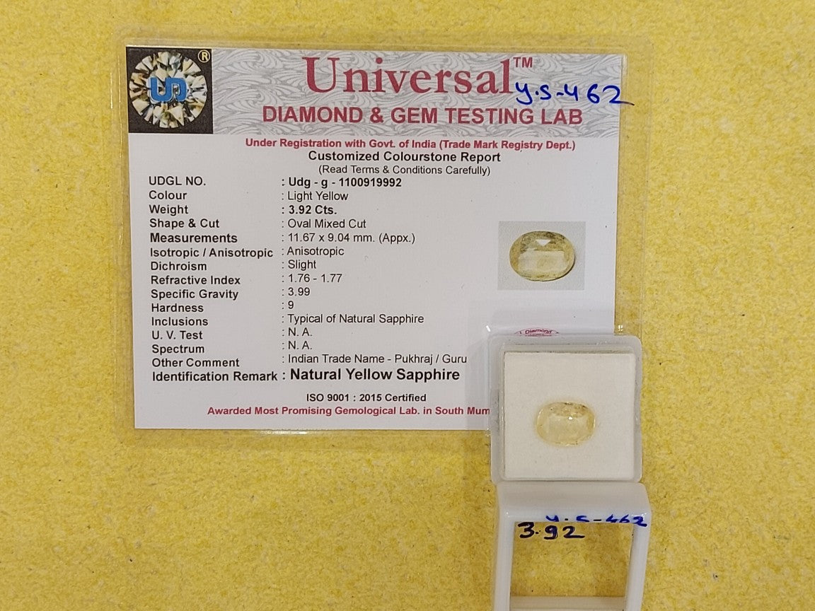 3.92 Carat Natural Yellow Sapphire Stone