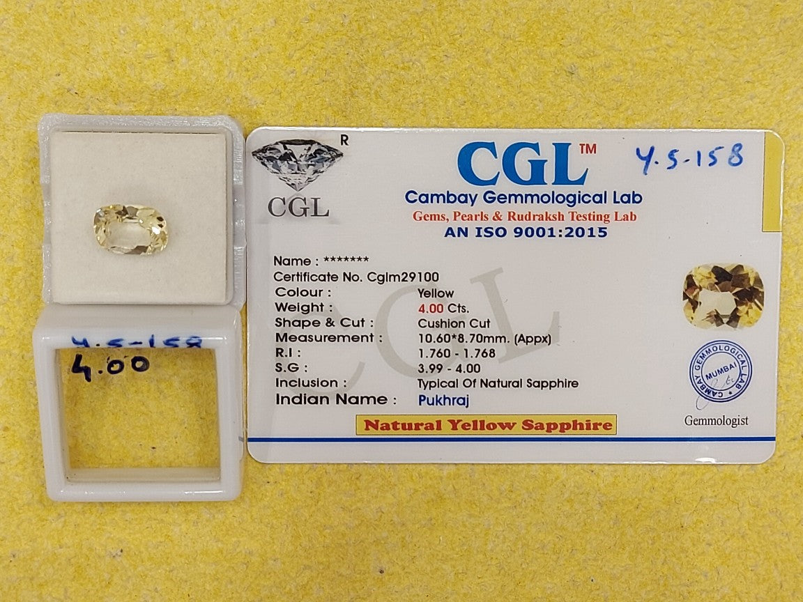 4.00 Y.S-158 Carat Natural Yellow Sapphire Stone
