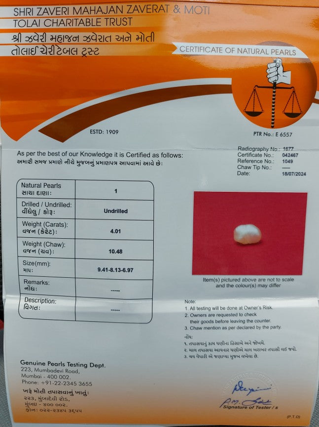 4.01 Carat Natural Basra Pearl