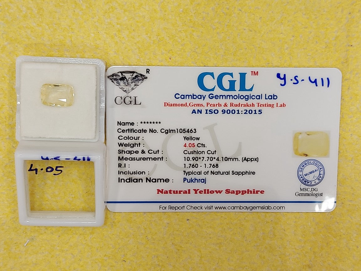 4.05 Carat Natural Yellow Sapphire Stone