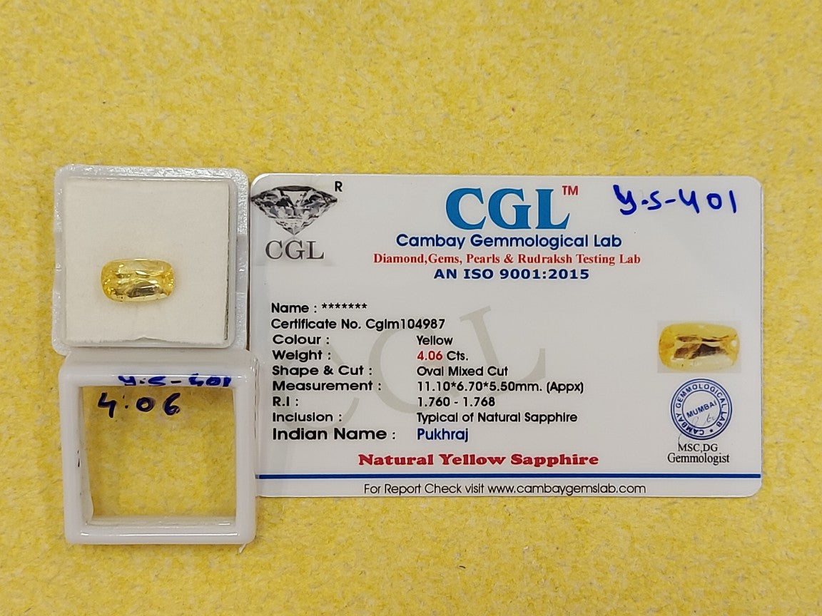4.06 Carat Natural Yellow Sapphire Stone