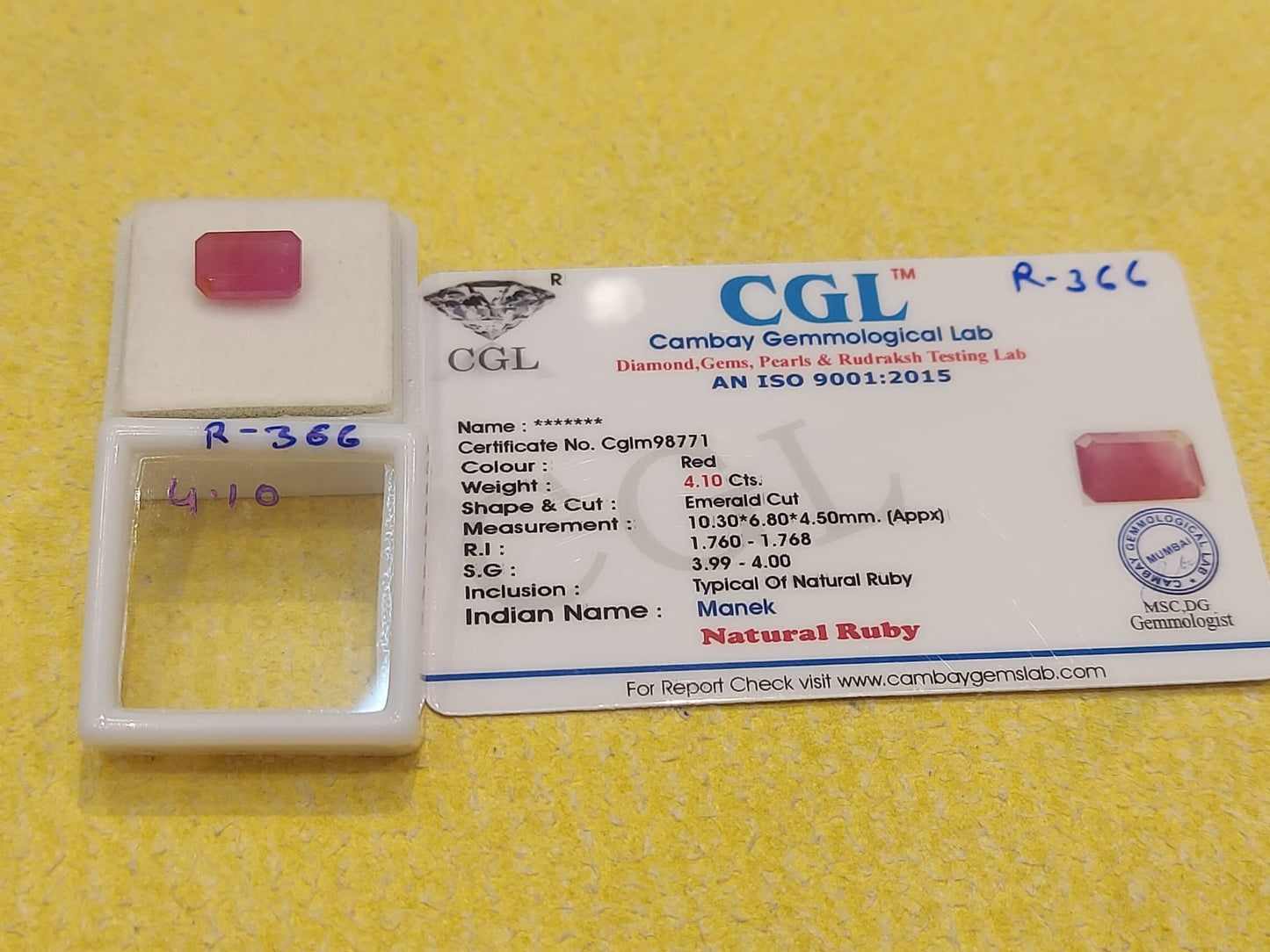 4.10 R-366 Carat Natural Old Ruby