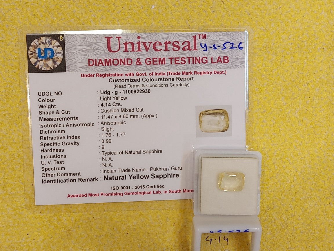 4.14 Carat Natural Yellow Sapphire Stone
