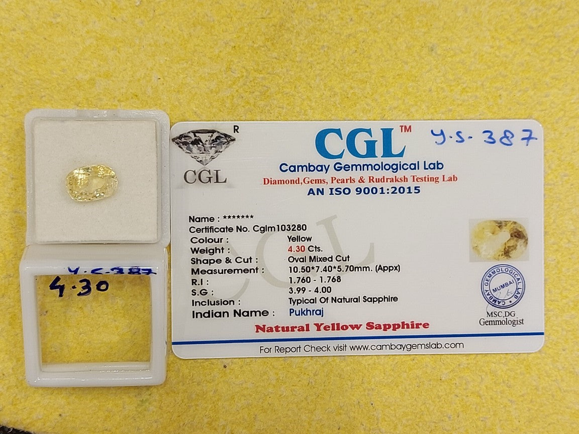 4.30 Carat Natural Yellow Sapphire Stone