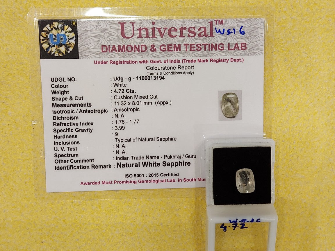 4.72 Carat Natural White Sapphire Stone