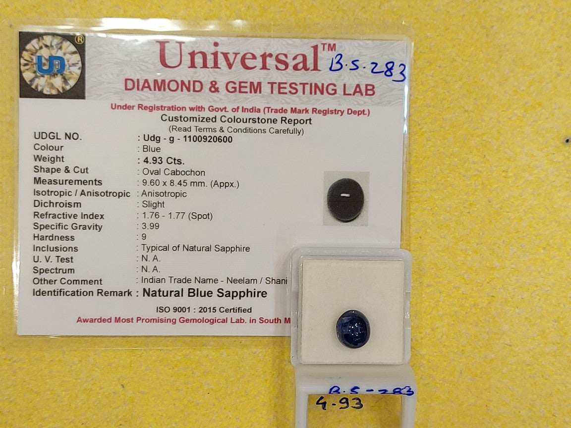 4.93 Carat Natural Blue Sapphire Stone